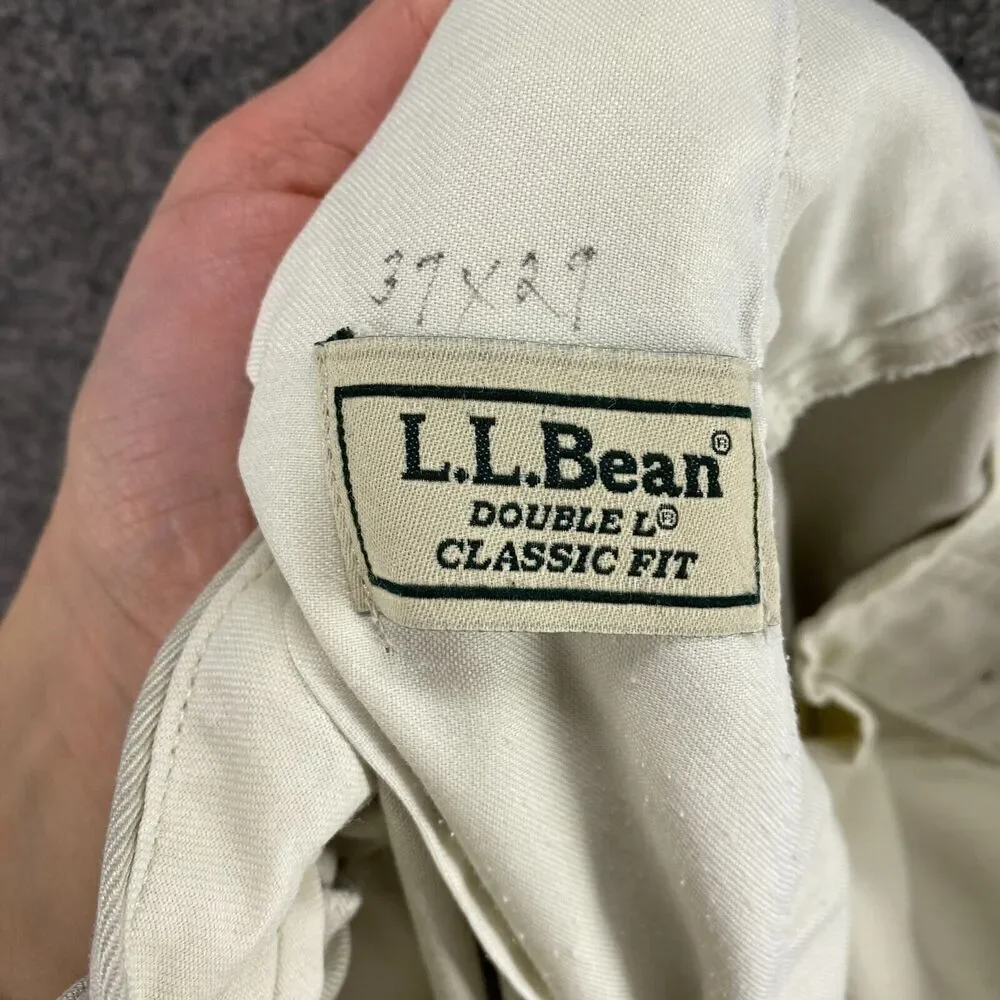 L.L. Bean Dress Pants Men 37*27 Beige Mid Rise Flat Front Classic Fit Pockets